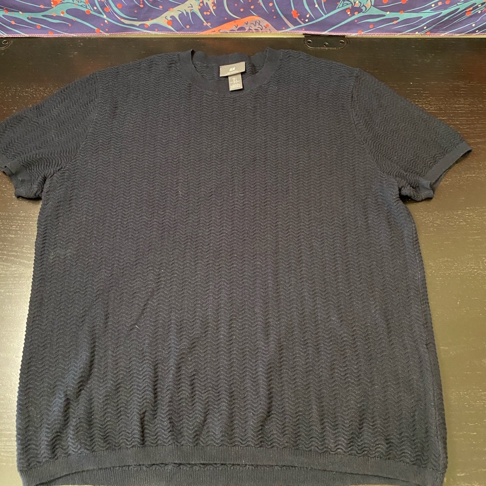 H&M Navy Textured Crewneck Sweater Tee